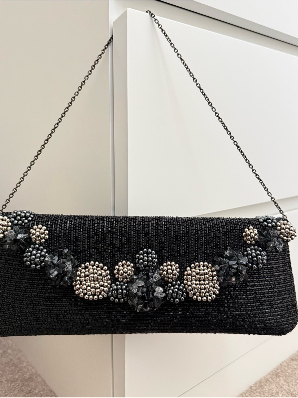 Beaded Black Evening Clutch Shoulder Bag
